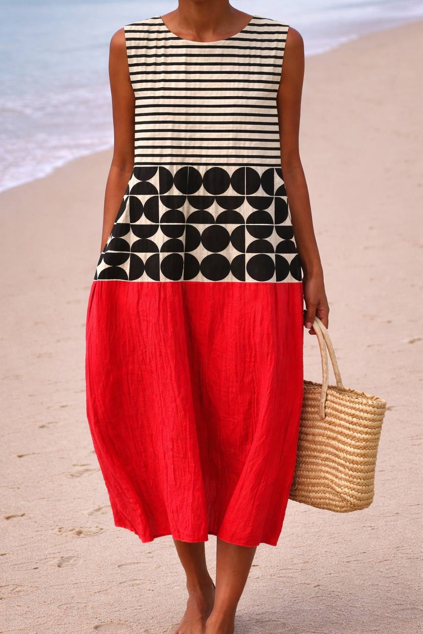 Meadow | Geometric Print Sleeveless Midi Dress