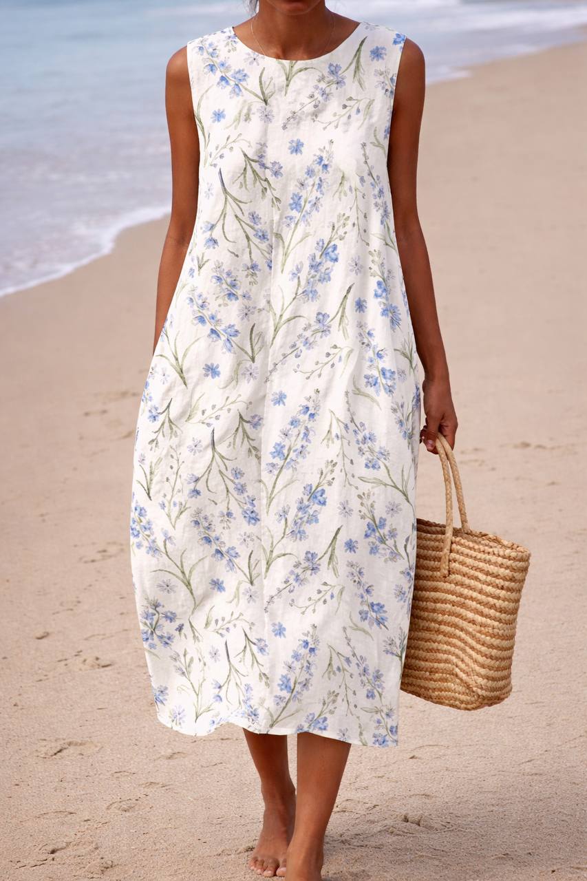 Jessica | Delicate Floral Print Sleeveless Midi Dress