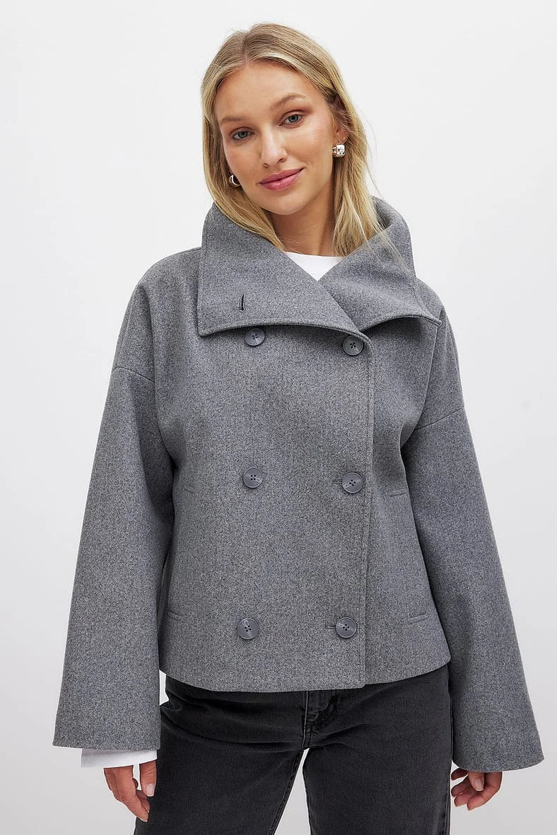 Women's Oversized High Collar Wool Blend Peacoat