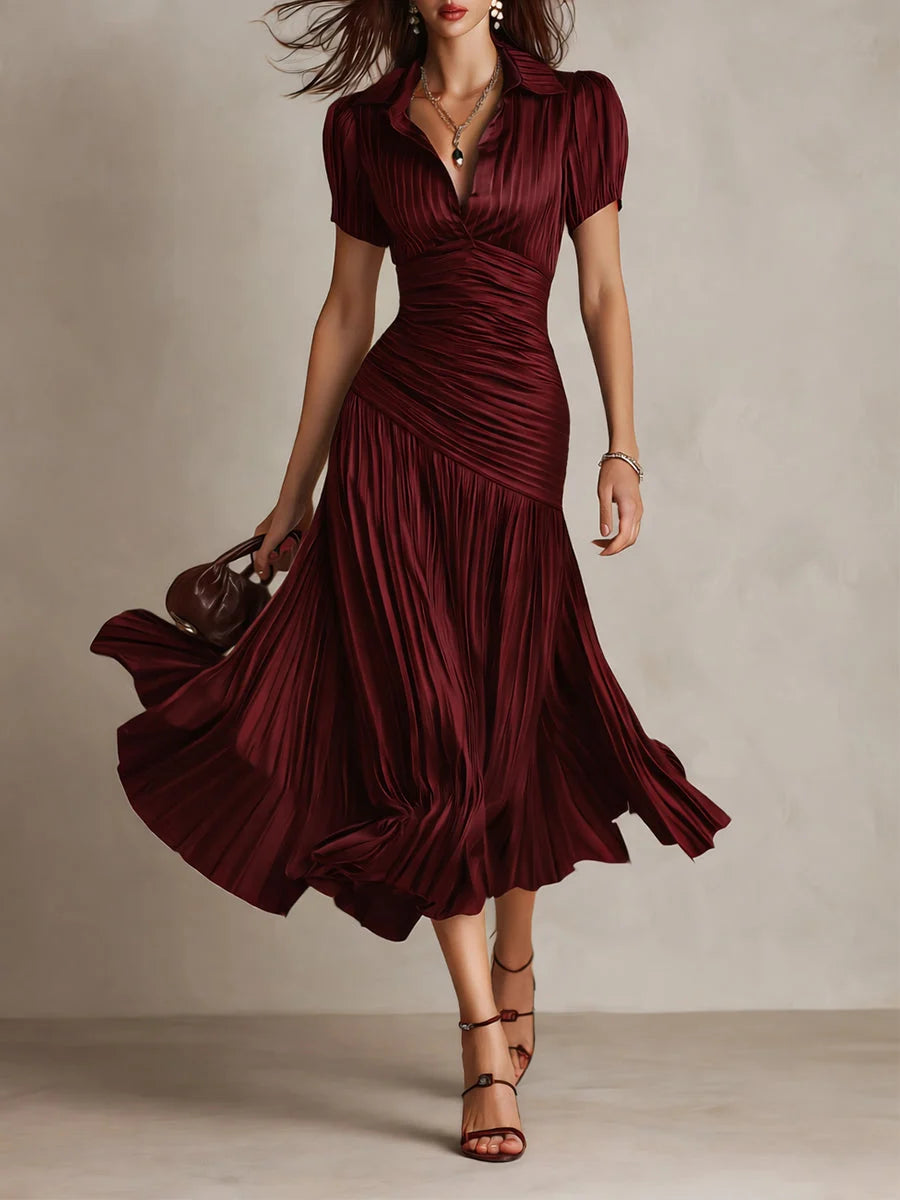 Women's Ruched Pleated Midi Dress