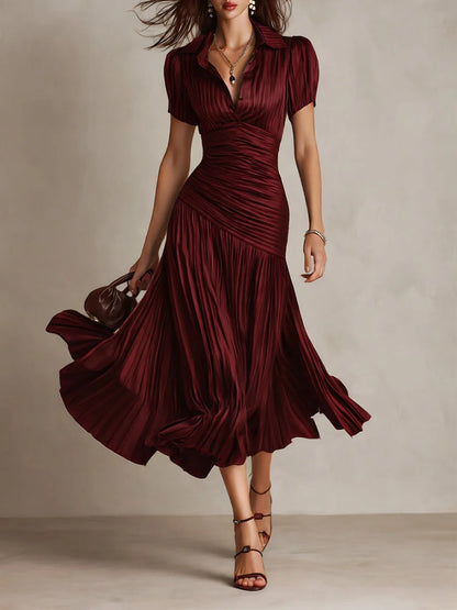 Women's Ruched Pleated Midi Dress