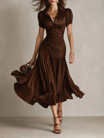 Women's Ruched Pleated Midi Dress