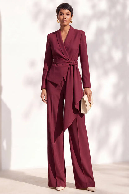 Women’s Elegant Wrap-Front Blazer & Wide-Leg Trousers Set