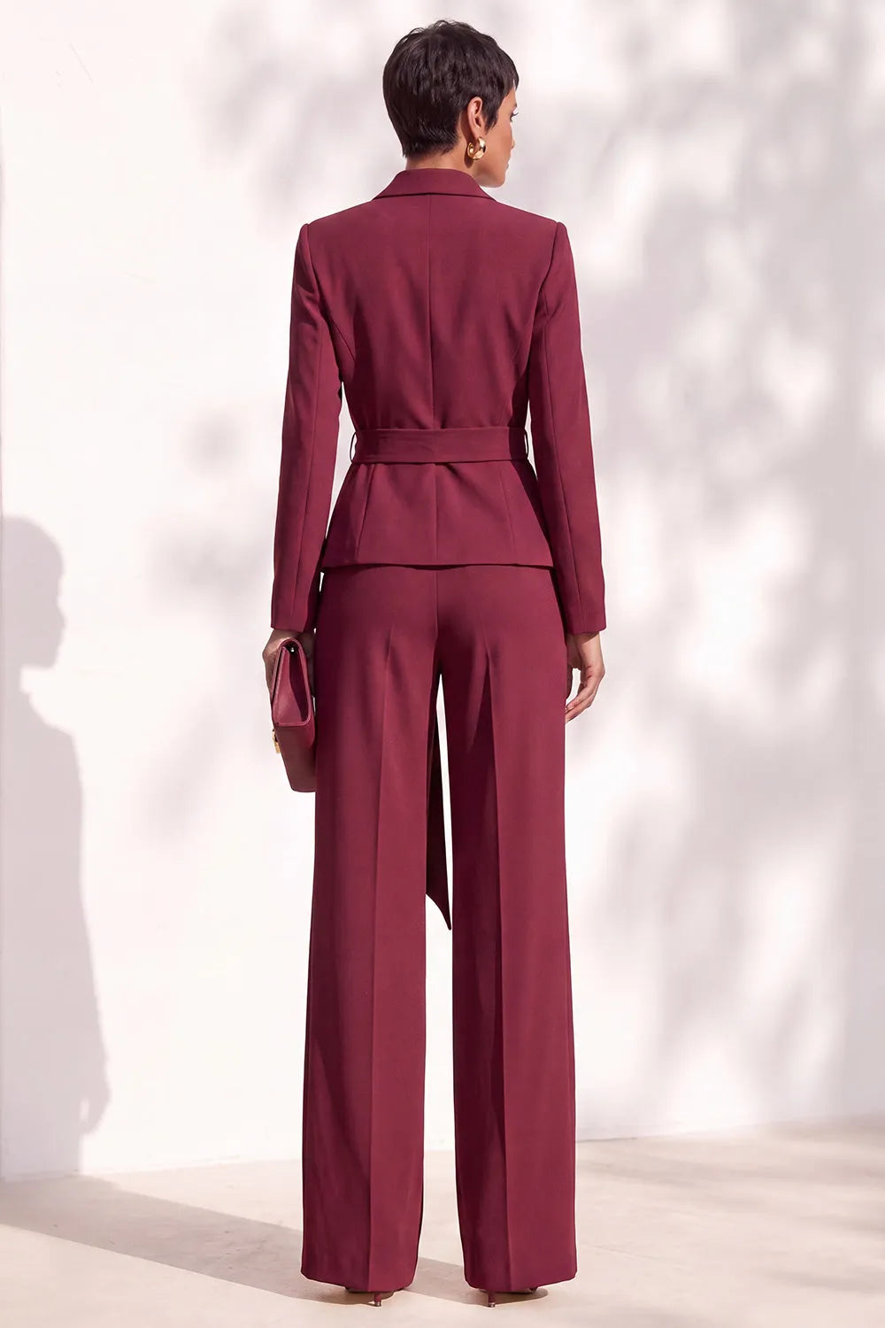 Women’s Elegant Wrap-Front Blazer & Wide-Leg Trousers Set