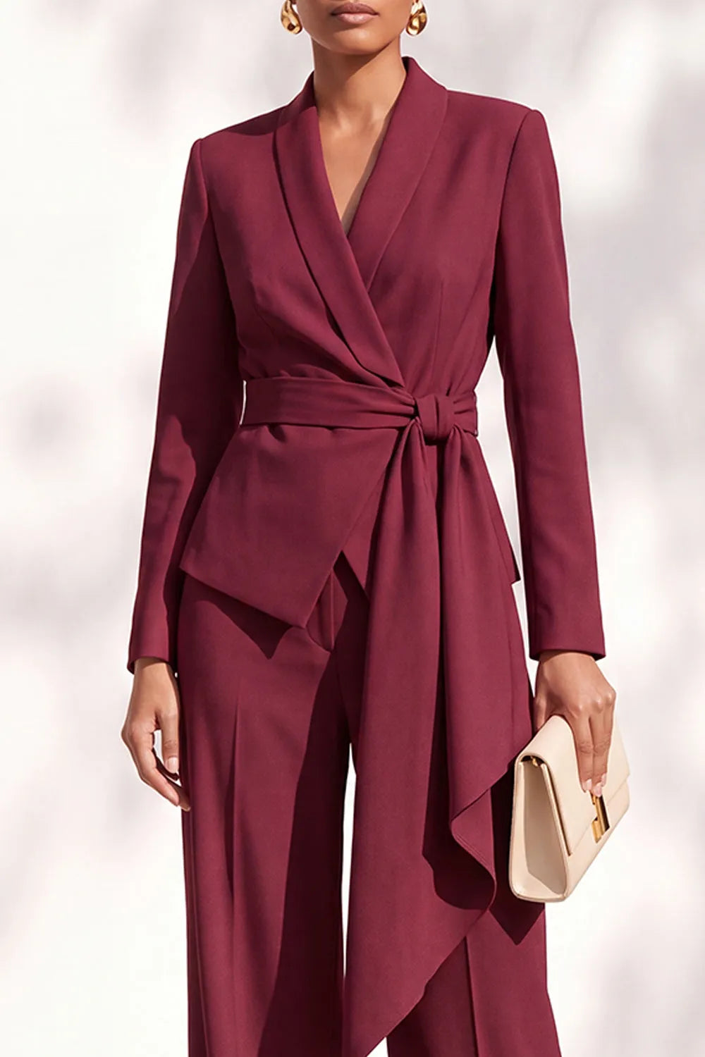 Women’s Elegant Wrap-Front Blazer & Wide-Leg Trousers Set