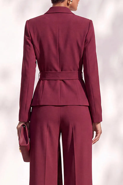 Women’s Elegant Wrap-Front Blazer & Wide-Leg Trousers Set