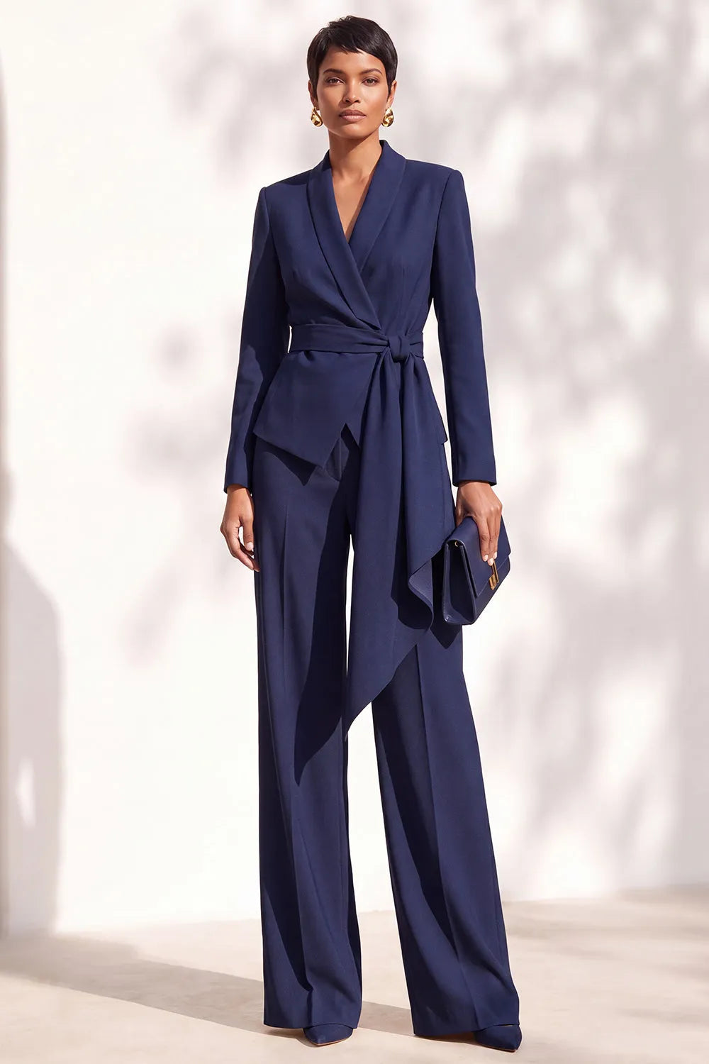 Women’s Elegant Wrap-Front Blazer & Wide-Leg Trousers Set
