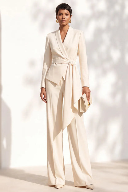 Women’s Elegant Wrap-Front Blazer & Wide-Leg Trousers Set