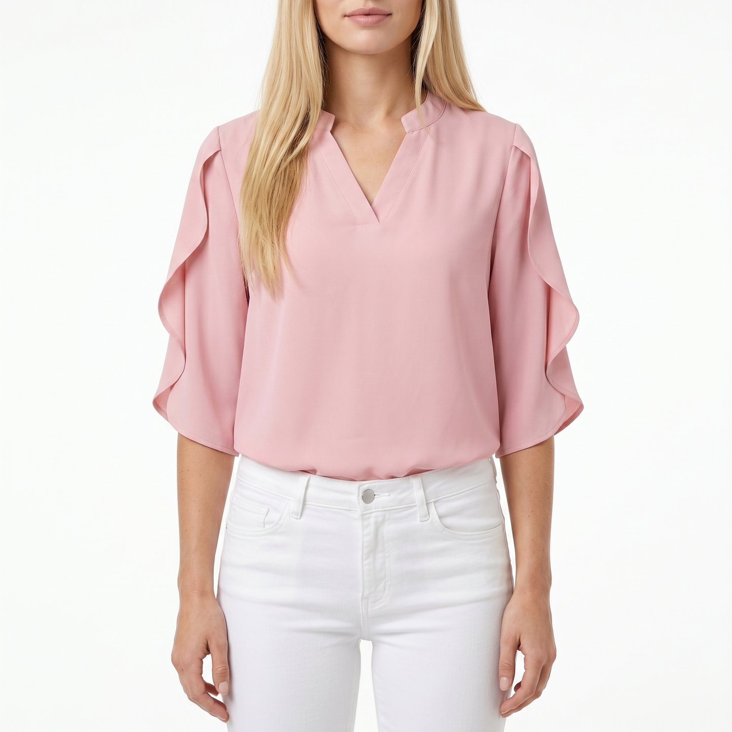 Women's Ruffle Sleeve Chiffon V Neck Blouse