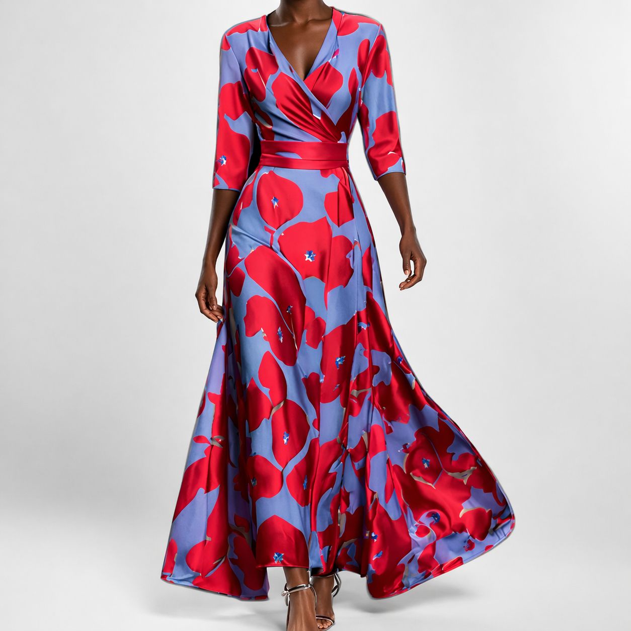 Women's Floral Wrap Maxi Dress with Flutter Sleeves