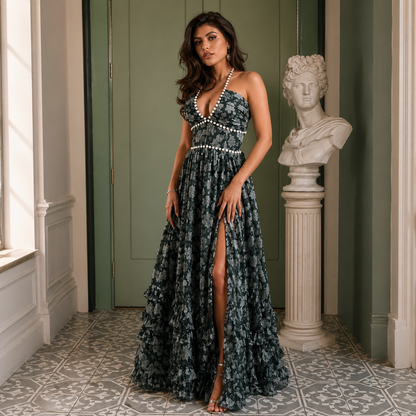 Fallon | Romantic Bloom Halter Maxi Dress