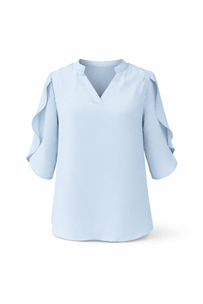Women's Ruffle Sleeve Chiffon V Neck Blouse