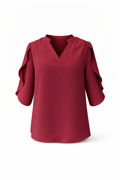 Women's Ruffle Sleeve Chiffon V Neck Blouse