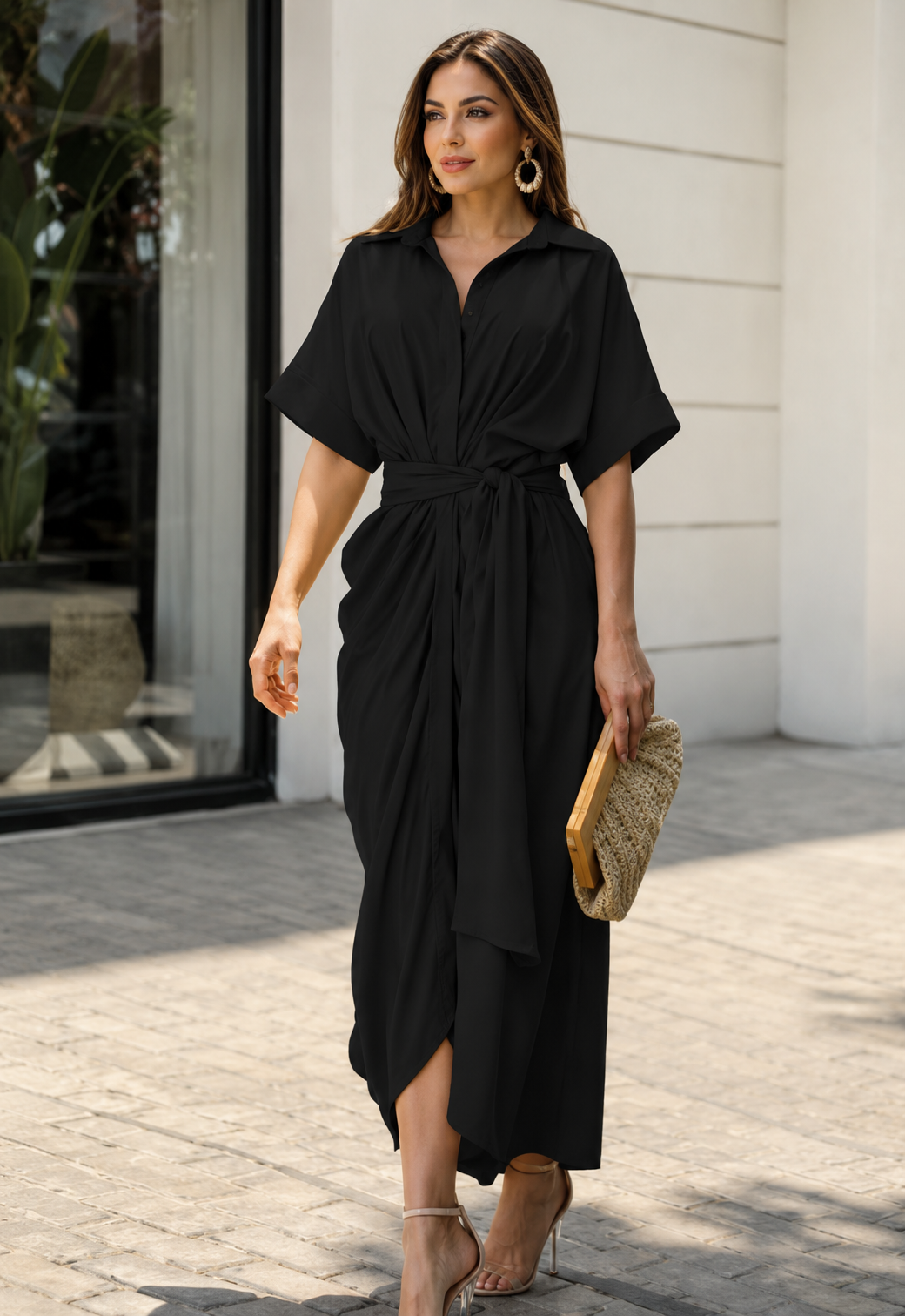 Solène | Draped Shirt Maxi Dress