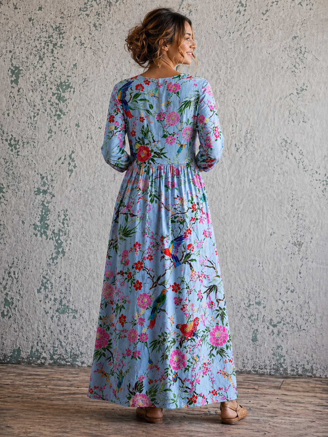 Women's Long Sleeve Floral Maxi Dress