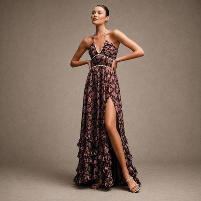 Fallon | Romantic Bloom Halter Maxi Dress