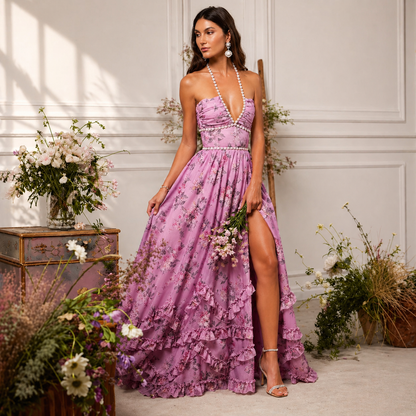 Fallon | Romantic Bloom Halter Maxi Dress