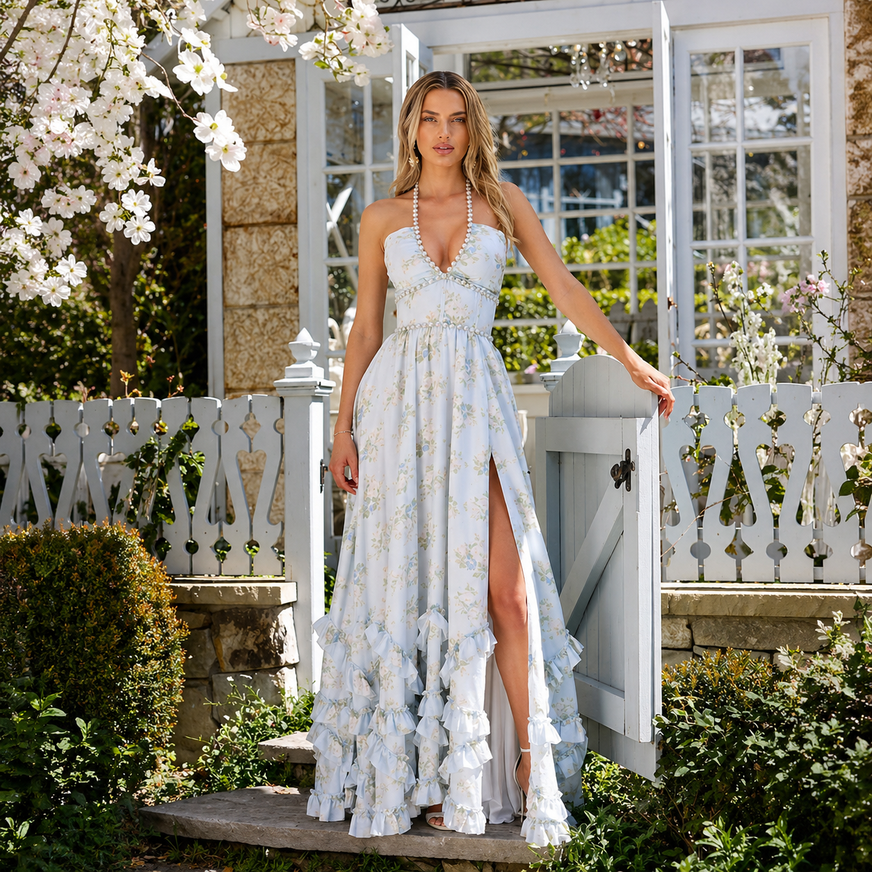 Fallon | Romantic Bloom Halter Maxi Dress