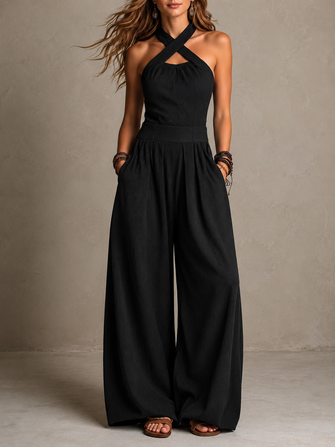 Sienna | Linen Cross-Back Jumpsuit