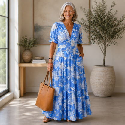 Women's Short Sleeve Floral Maxi Dress
