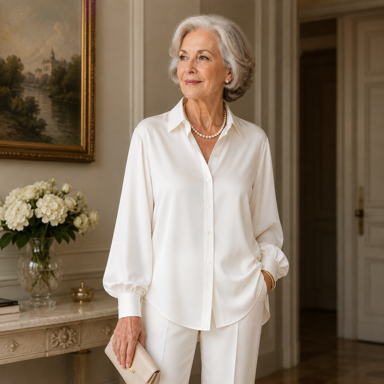 Women's Satin Button Down Blouse