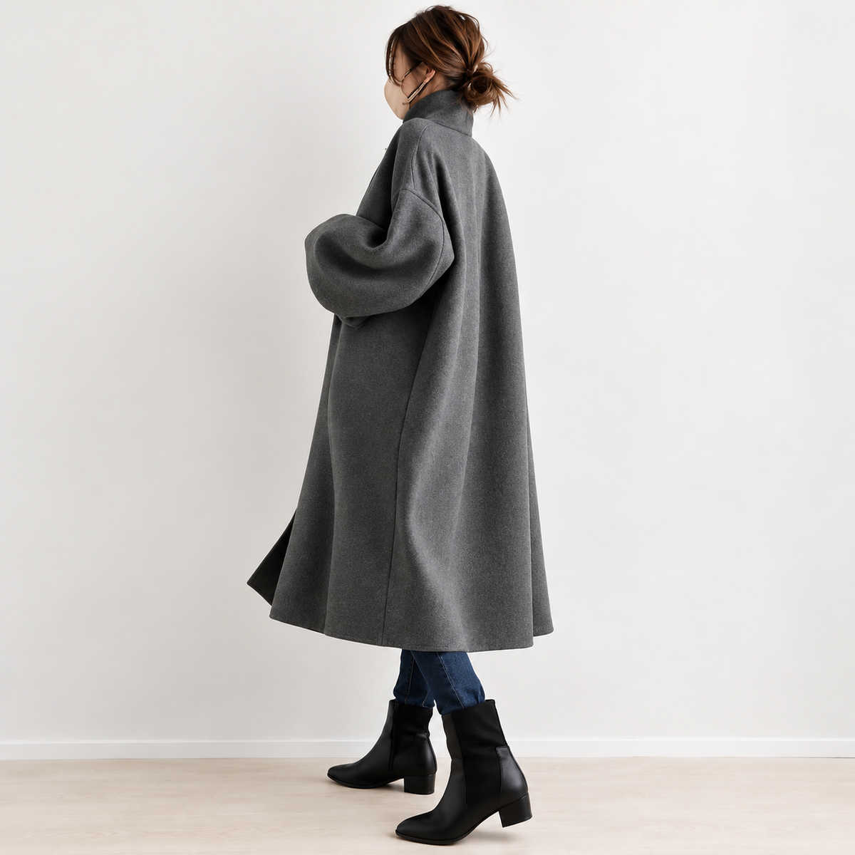Women's Oversized High Neck Balloon Sleeve Longline Coat – view 2