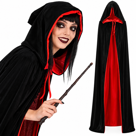Women's Hooded Vampire Cloak Costume - Black/Red