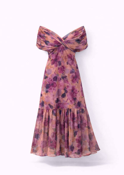 Women's Chiffon V-Neck Elegant Flowy Maxi Dress