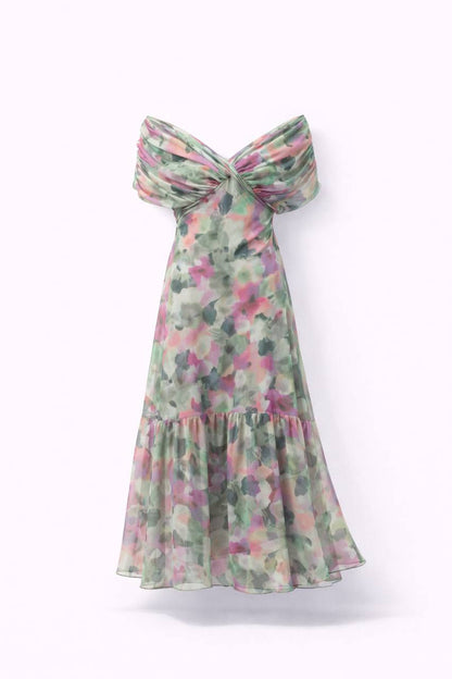 Women's Chiffon V-Neck Elegant Flowy Maxi Dress