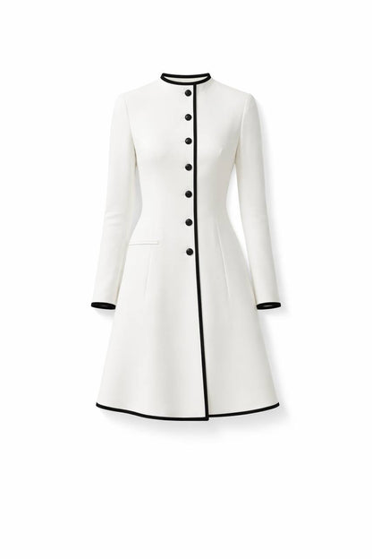 Women's Long Sleeve Contrast Trim Button Front Mini Dress