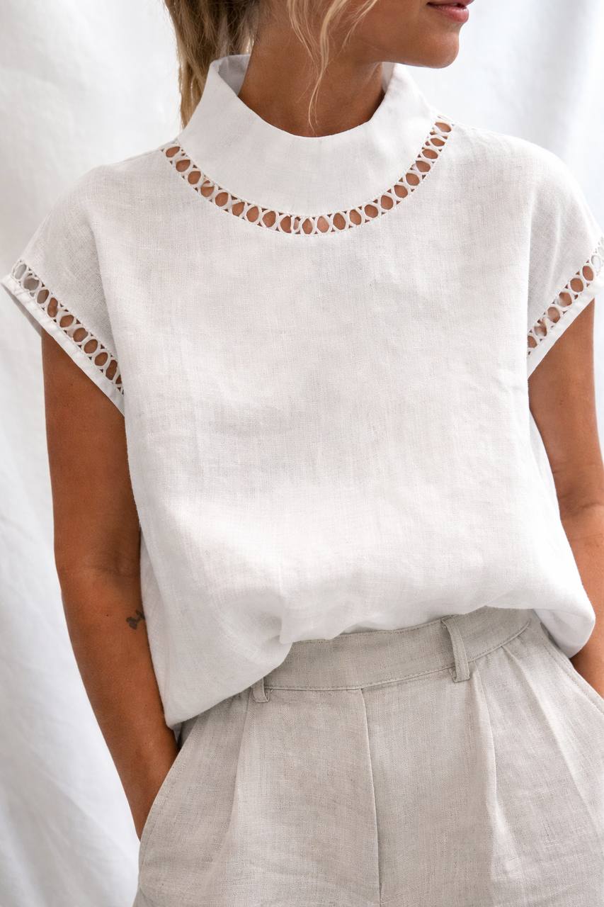 Azalea | Lace Trim Mock Neck Top
