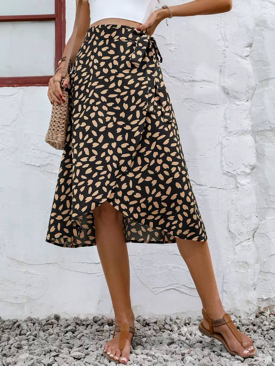 Animal Print Wrap Midi Skirt