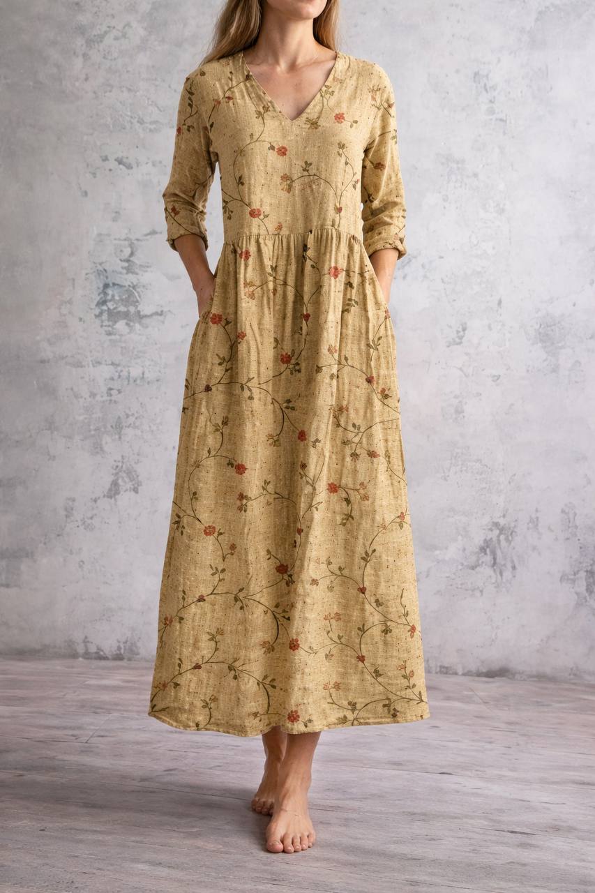 Women's Floral V Neck Long Sleeve Maxi Dress