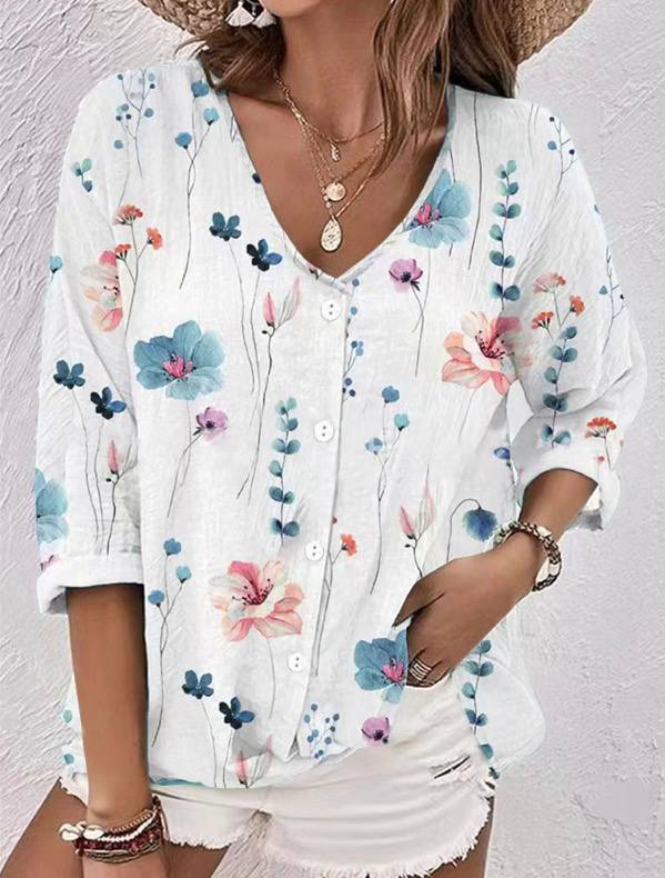 Women's Floral Print Long Sleeve Tunic Blouse