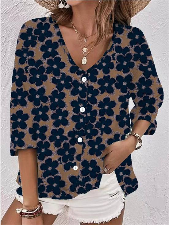 Women's Floral Print Long Sleeve Tunic Blouse