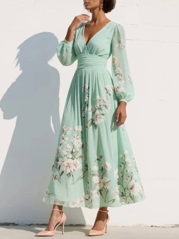 Women's Floral Long Sleeve Maxi Dress