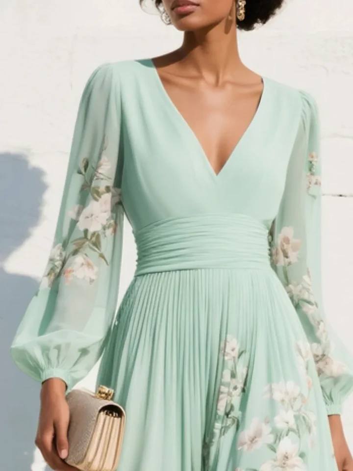 Women's Floral Long Sleeve Maxi Dress