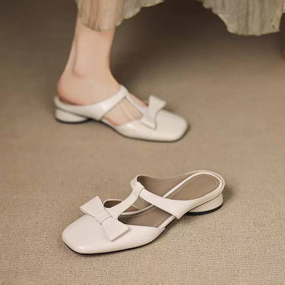 Arianna | Elegant Bow T-Strap Flat Mules