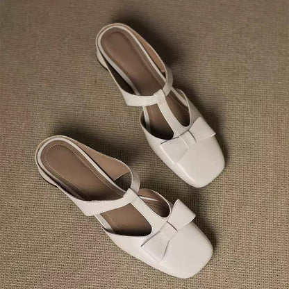 Arianna | Elegant Bow T-Strap Flat Mules
