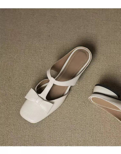 Arianna | Elegant Bow T-Strap Flat Mules