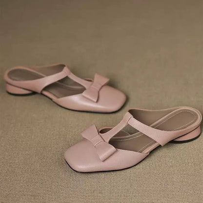 Arianna | Elegant Bow T-Strap Flat Mules