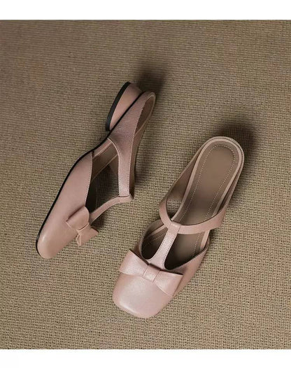 Arianna | Elegant Bow T-Strap Flat Mules