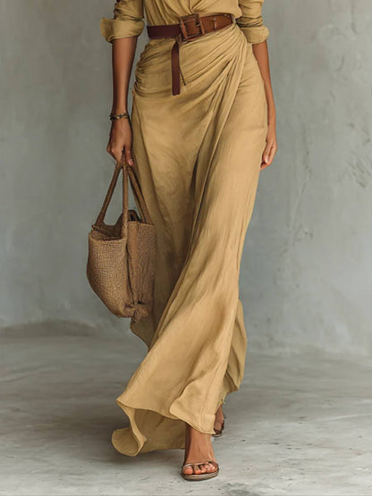 Breasted Long Sleeve Belted Maxi Dress