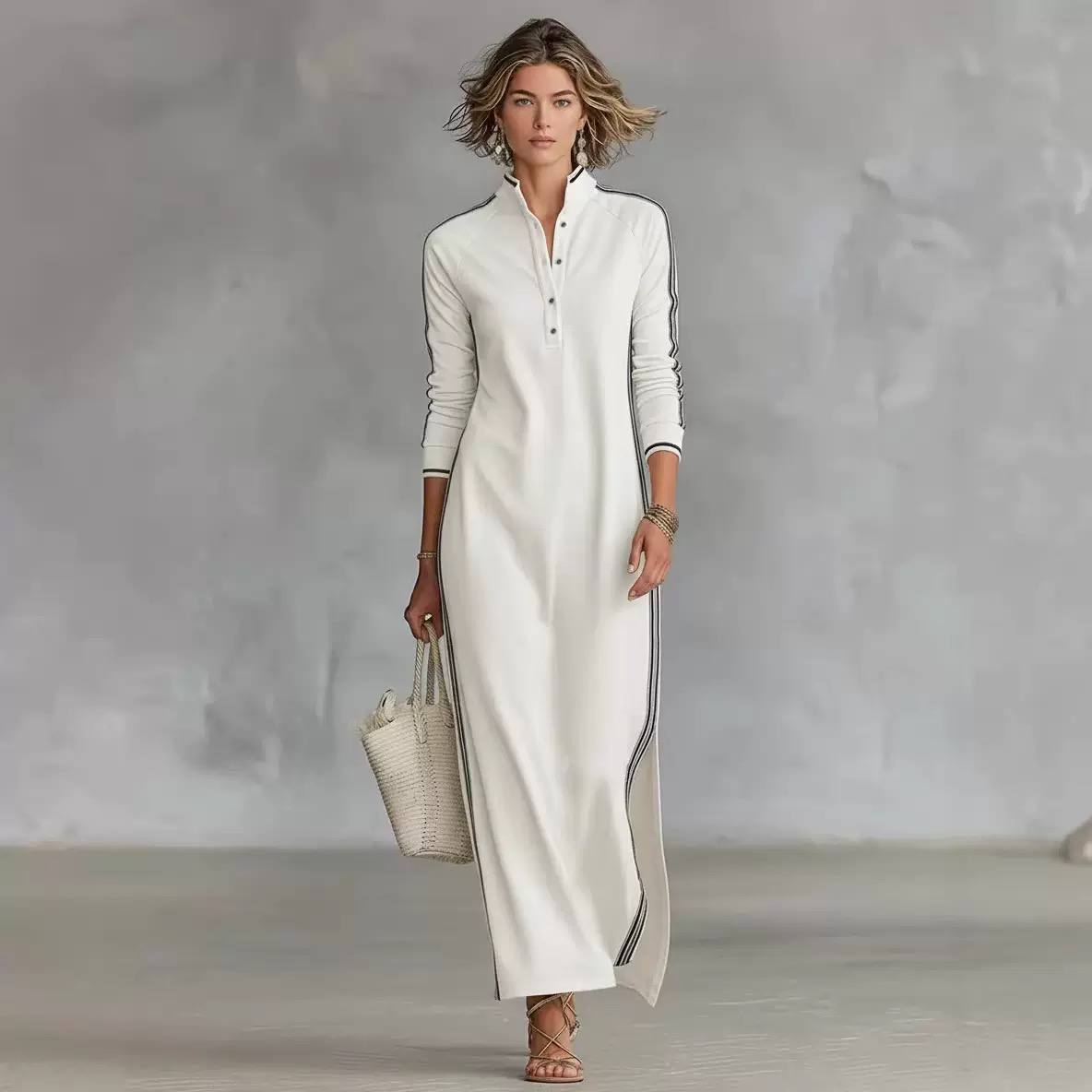 Women's Henley Long Sleeve Maxi Dress
