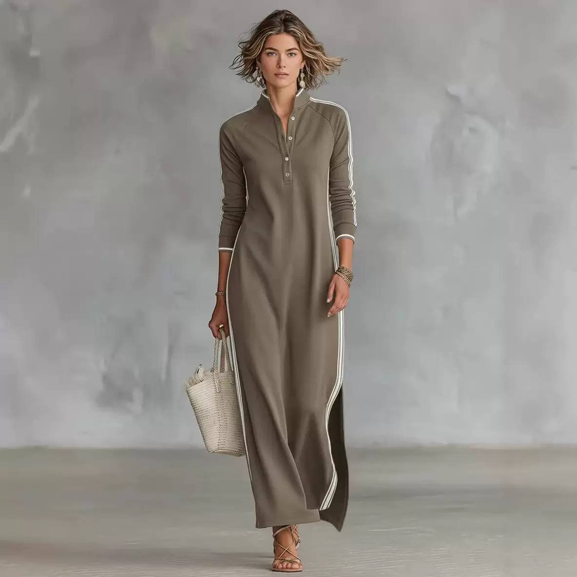 Women's Henley Long Sleeve Maxi Dress