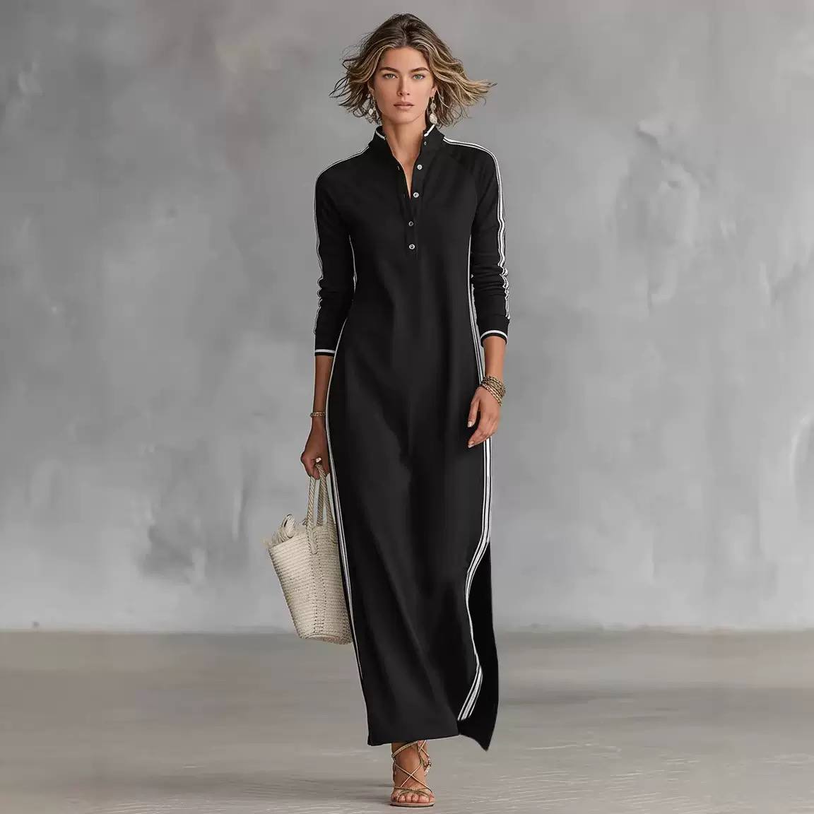 Women's Henley Long Sleeve Maxi Dress