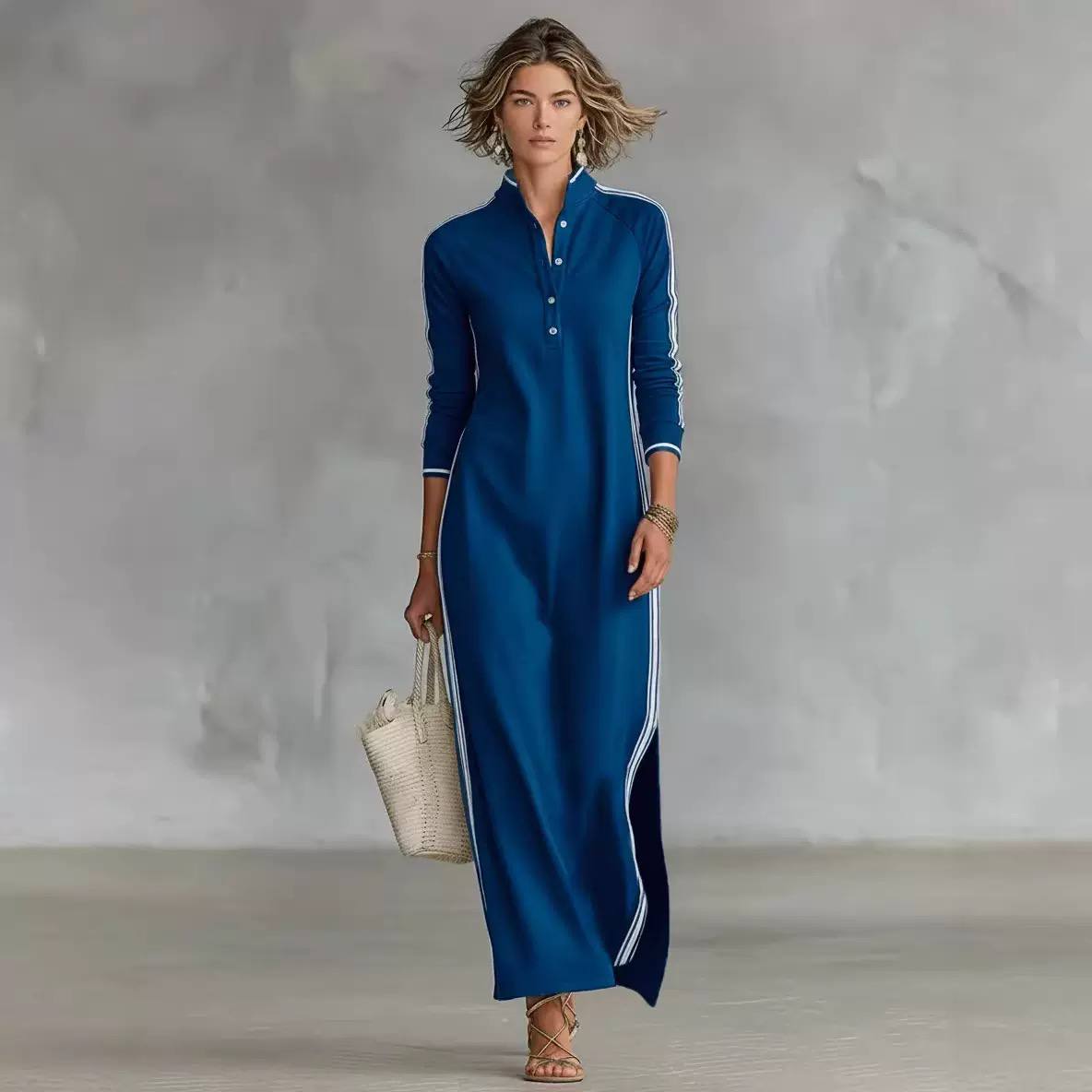 Women's Henley Long Sleeve Maxi Dress