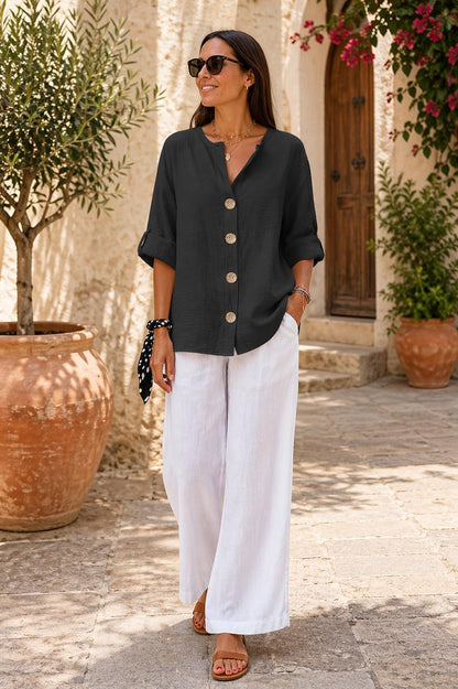 Women's Relaxed Button Front Lightweight Blouse