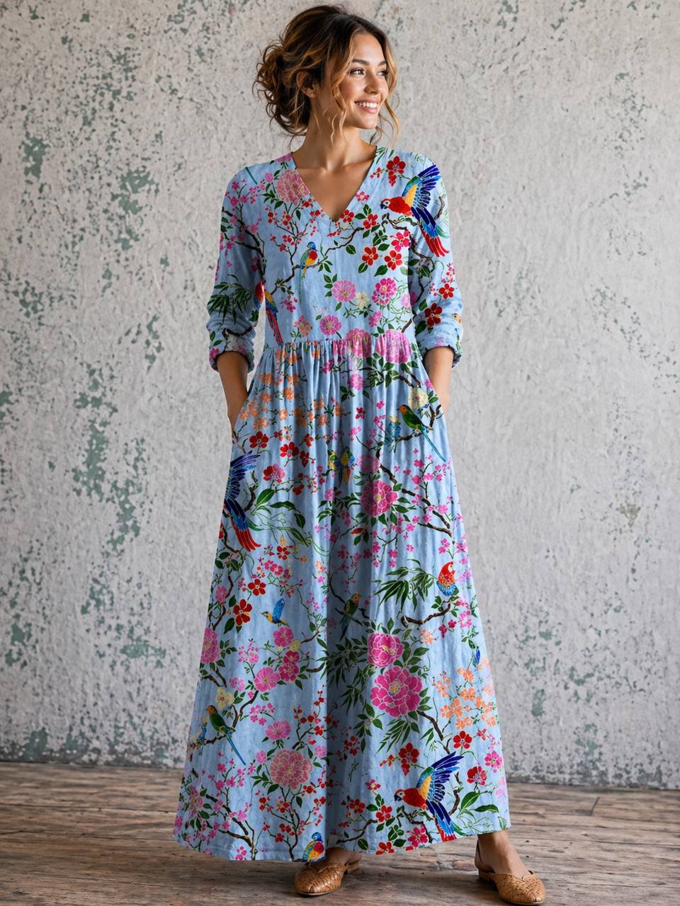 Women's Long Sleeve Floral Maxi Dress
