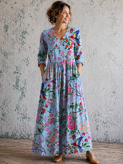 Women's Long Sleeve Floral Maxi Dress